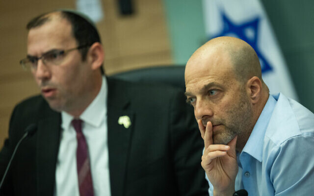 Legal Adviser to the Knesset Constitution, Law and Justice Committee Attorney Gur Bligh, alongside committee chairman MK Simcha Rotman during a committee meeting, February 1, 2023. (Yonatan Sindel/Flash90) Legal Adviser to the Knesset Constitution, Law and Justice Committee Attorney Gur Bligh, alongside committee chairman MK Simcha Rotman during a committee meeting, February 1, 2023. (Yonatan Sindel/Flash90)