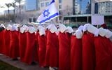 Women protest against the government's planned judicial overhaul, in Tel Aviv on February 20, 2023. (Tomer Neuberg/Flash90)