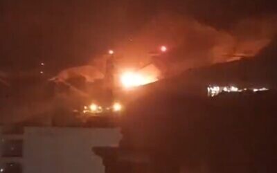 Illustrative: Explosions seen in the Iranian city of Karaj on February 24, 2023. (Screencapture/Twitter: Used in accordance with Clause 27a of the Copyright Law)