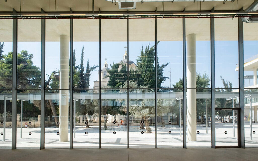 View of neighboring buildings and sites from inside the new Bezalel campus, Jerusalem, January 2023. (Courtesy SANAA Architects)