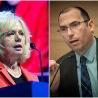 (L) Attorney General Gali Baharav Miara speaks at a conference in Tel Aviv, July 5, 2022. (R) MK Simcha Rothman, chair of the Constitution, Law and Justice Committee at the Knesset February 19, 2023. (Avshalom Sassoni; Yonatan Sindel/Flash90)