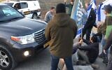 Protesters block the car of MK Simcha Rothman outside his home in the West Bank on February 20, 2023 (Screencapture/Twitter Used in accordance with Clause 27a of the Copyright Law)