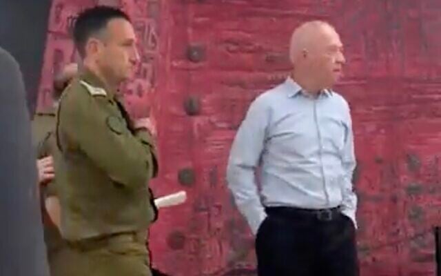 IDF Chief of Staff Herzi Halevi and Defense Minister Benny Gantz at the Knesset on February 20, 2023. (Twitter video screenshot; used in accordance with Clause 27a of the Copyright Law)