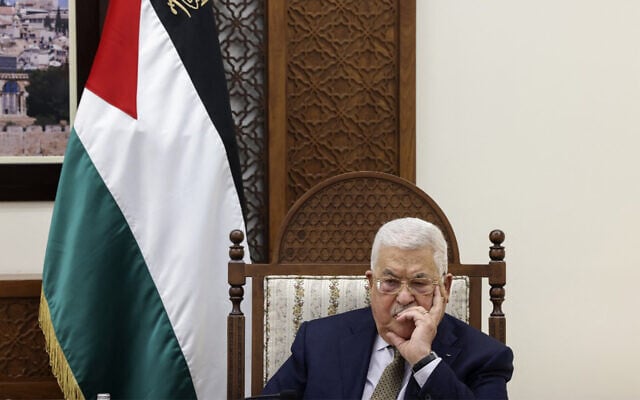 Palestinian President Mahmoud Abbas during a meeting with US Secretary of State Antony Blinken in Ramallah, West Bank, on January 31, 2023. (Ronaldo Schemidt/Pool/AFP) Palestinian President Mahmoud Abbas during a meeting with US Secretary of State Antony Blinken in Ramallah, West Bank, on January 31, 2023. (Ronaldo Schemidt/Pool/AFP)