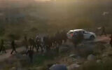 The scene of a deadly incident in the West Bank town of Qarawat Bani Hassan, February 11, 2023. (Screenshot: Twitter)