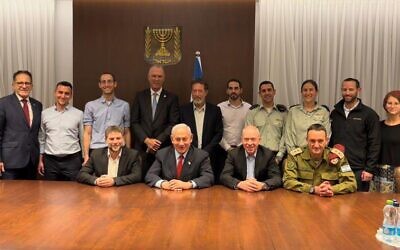 Front L-R: Finance Minister Bezalel Smotrich, Prime Minister Benjamin Netanyahu, Defense Minister Yoav Gallant and IDF chief Herzi Halevi following a meeting on the defense budget at the Prime Minister's Office, February 22, 2023. (Courtesy) Front L-R: Finance Minister Bezalel Smotrich, Prime Minister Benjamin Netanyahu, Defense Minister Yoav Gallant and IDF chief Herzi Halevi following a meeting on the defense budget at the Prime Minister's Office, February 22, 2023. (Courtesy)