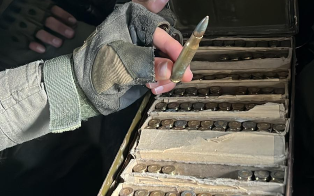 This handout photo from the military shows ammunition seized by Israeli troops during a raid in the West Bank city of Jenin, February 12, 2023. (Israel Defense Forces) This handout photo from the military shows ammunition seized by Israeli troops during a raid in the West Bank city of Jenin, February 12, 2023. (Israel Defense Forces)