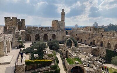 The restored Tower of David, near the Jaffa Gate entrance in the Old City of Jerusalem, February 25, 2023. (DH/ Times of Israel)