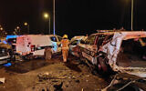 Illustrative: The scene of a deadly car accident outside Jerusalem, February 11, 2023. (Courtesy)