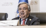 Illustrative: United Nations Secretary-General Antonio Guterres at the African Union headquarters in Addis Ababa, Ethiopia, on February 18, 2023. (Amanuel Sileshi/AFP)