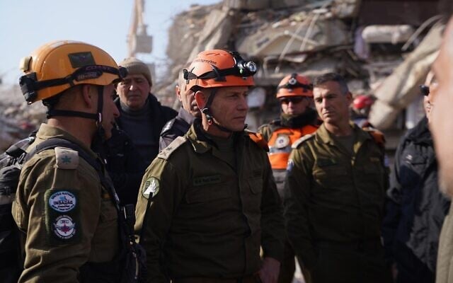 In this handout photo, Home Front Command chief, Maj. Gen. Rafi Milo, visits IDF search and rescue teams in southeastern Turkey, February 9, 2023. (Israel Defense Forces) In this handout photo, Home Front Command chief, Maj. Gen. Rafi Milo, visits IDF search and rescue teams in southeastern Turkey, February 9, 2023. (Israel Defense Forces)