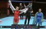 Shaked Nisimian celebrates winning the uner-21 MMA world championship, February 16, 2023. (Screenshot/Twitter; Used in accordance with Clause 27a of the Copyright Law)