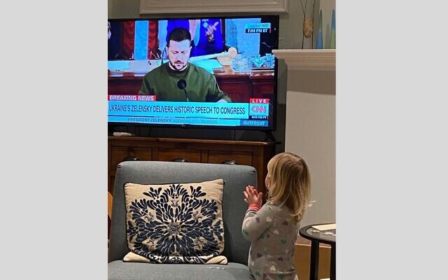 'Anna' watches Zelensky address Congress from the Jacoby Rosenfield's living room (Image: Rachel Jacoby Rosenfield) 'Anna' watches Zelensky address Congress from the Jacoby Rosenfield's living room (Image: Rachel Jacoby Rosenfield)