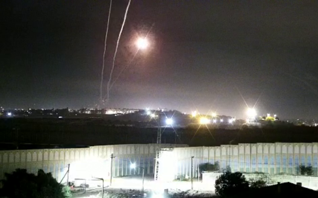 Rockets are seen launched from the Gaza Strip toward Ashkelon in southern Israel, early February 22, 2023. (Dadi Fold/Courtesy) Rockets are seen launched from the Gaza Strip toward Ashkelon in southern Israel, early February 22, 2023. (Dadi Fold/Courtesy)