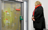 29 November 2022, North Rhine-Westphalia, Essen: Sabine Leutheusser-Schnarrenberger (FDP), antisemitism commissioner of North Rhine-Westphalia, informs herself about the situation on site after the attack on the former rabbi's house at the Old Synagogue and talks to representatives of the local Jewish Community. (Roland Weihrauch/Getty Images via JTA)