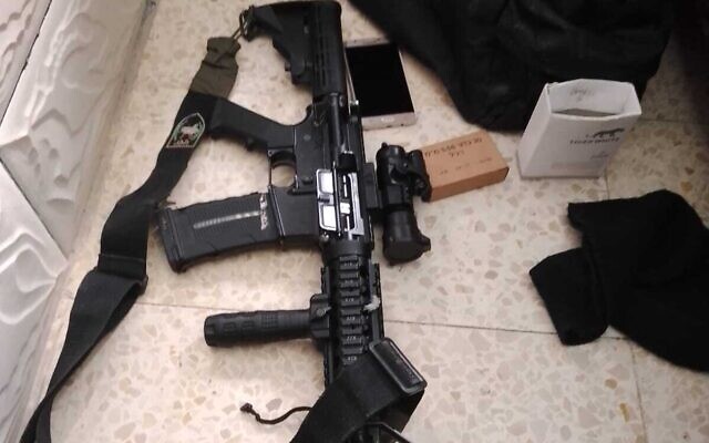 A M16 rifle seized by Israeli forces in the Nur Shams refugee camp in the West Bank, March 26, 2023. (Israel Defense Forces)