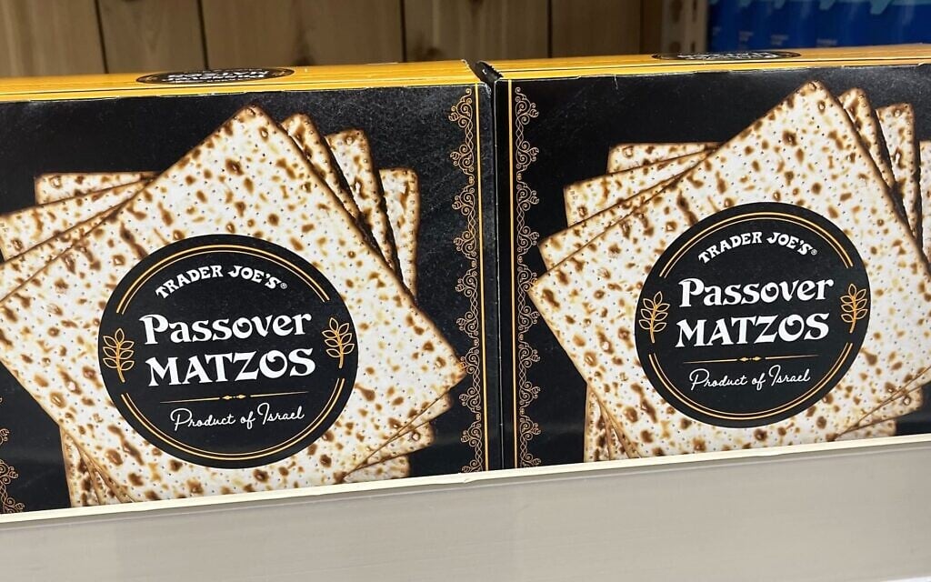 Boxes of Trader Joe's matzah for sale. (Isabella Armus via JTA)