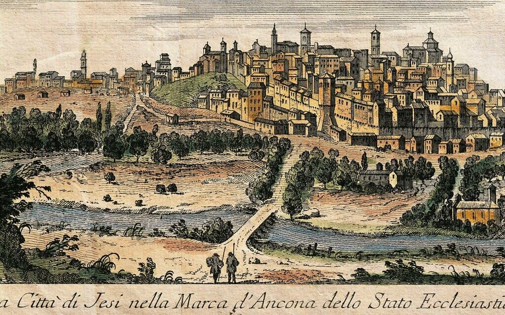 An engraving depicts Ancona, Italy, where local Jews used to celebrate multiple version of Purim. (DEA/A. Dagli Orti/De Agostini via Getty Images/JTA) An engraving depicts Ancona, Italy, where local Jews used to celebrate multiple version of Purim. (DEA/A. Dagli Orti/De Agostini via Getty Images/JTA)