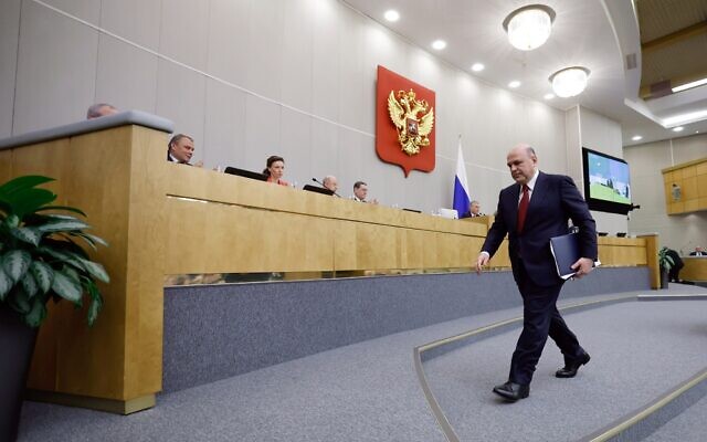 Russian Prime Minister Mikhail Mishustin presents the government's annual report at a session of the State Duma, the country's lower house of parliament, in Moscow on March 23, 2023. (Dmitry ASTAKHOV / SPUTNIK / AFP) Russian Prime Minister Mikhail Mishustin presents the government's annual report at a session of the State Duma, the country's lower house of parliament, in Moscow on March 23, 2023. (Dmitry ASTAKHOV / SPUTNIK / AFP)