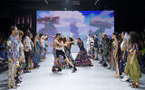 Fashion designer David Weksler's models battle it out on the runway in Tel Aviv Kornit Fashion Week, March 19, 2023 (Courtesy Haydon Perrior)