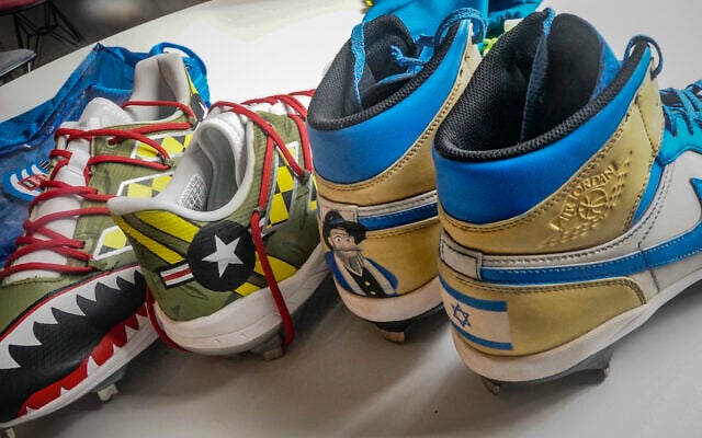 Custom cleats are shown Wednesday, March 1, 2023, in New York. Many players in this year's World Baseball Classic—where Alex Katz is a pitcher on Israel's team, will be wearing custom-designed cleats produced by his company Stadium Custom Kicks. (AP Photo/Bebeto Matthews) Custom cleats are shown Wednesday, March 1, 2023, in New York. Many players in this year's World Baseball Classic—where Alex Katz is a pitcher on Israel's team, will be wearing custom-designed cleats produced by his company Stadium Custom Kicks. (AP Photo/Bebeto Matthews)