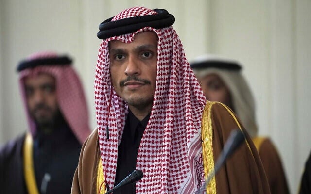 Then-Qatari foreign minister Sheikh Mohammed bin Abdulrahman Al Thani listens to a question during a press briefing in Tehran, Iran, on January 29, 2023. (Vahid Salemi/AP) Then-Qatari foreign minister Sheikh Mohammed bin Abdulrahman Al Thani listens to a question during a press briefing in Tehran, Iran, on January 29, 2023. (Vahid Salemi/AP)