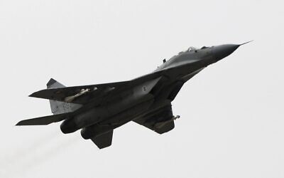 File: A view of a MiG-29 aircraft at Sliac Air Base, in Sliac, Slovakia, February 29, 2008. (Jozef Durník/TASR via AP)