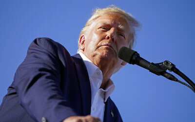Former US president Donald Trump speaks at a campaign rally at Waco Regional Airport, March 25, 2023, in Waco, Texas. (AP Photo/Evan Vucci)