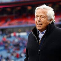 New England Patriots owner Robert Kraft walks the field during practice before an NFL football game against the Buffalo Bills, Sunday, Jan. 8, 2023, in Orchard Park, NY. (AP/Jeffrey T. Barnes)