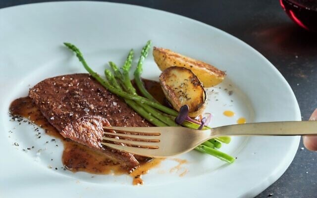 Aleph Farms' cultivated thin-cut steak. (Courtesy)