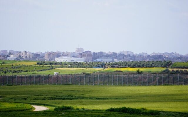 View of the border between Israel and the Gaza Strip, as seen from the Black Arrow monument, March 21, 2023. (Emanuel Fabian/Times of Israel)