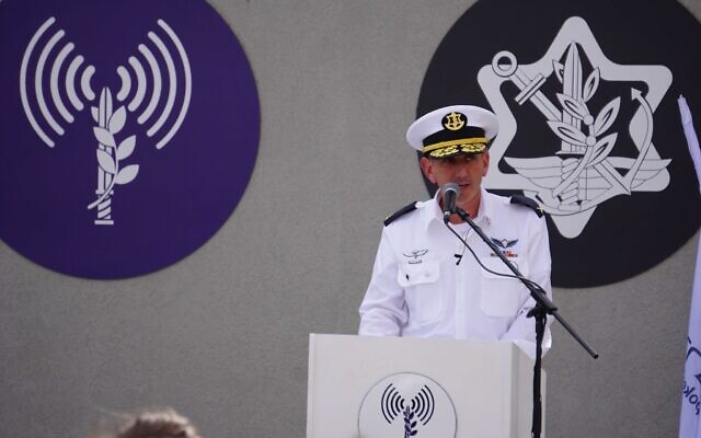 Rear Admiral Daniel Hagari speaks at a ceremony at the IDF Spokesperson Unit headquarters in Tel Aviv, March 29, 2023. (Emanuel Fabian/Times of Israel)