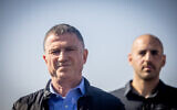 Likud MK Yuli Edelstein visits the Bedouin village Khan al-Ahmar, in the West Bank on January 23, 2023. (Yonatan Sindel/Flash90)