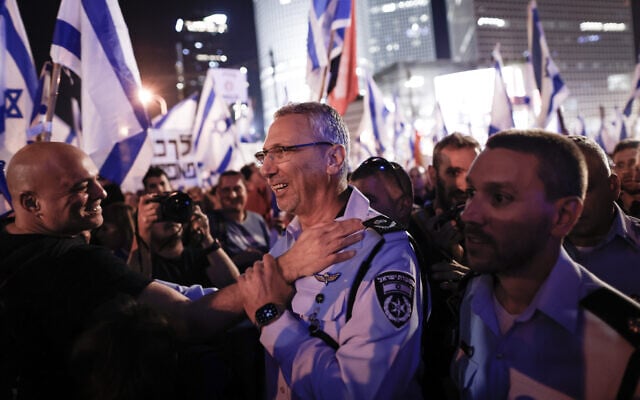 Tel Aviv Police District Commander Amichai Eshed at a protest against the government's planned judicial overhaul, in Tel Aviv, on March 11, 2023. (Erik Marmor/Flash90) Tel Aviv Police District Commander Amichai Eshed at a protest against the government's planned judicial overhaul, in Tel Aviv, on March 11, 2023. (Erik Marmor/Flash90)