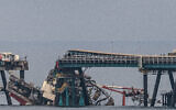 A view of a crane that collapsed in the sea near Ashkelon, March 14, 2023, killing Israel Electric Corporation employee Nir Dekel, 54. (Flash90)