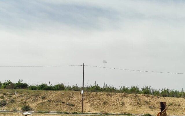 A cloud of smoke is seen over the Gaza Strip, after the Iron Dome was reported to have intercepted a drone, March 22, 2023 (Social media) A cloud of smoke is seen over the Gaza Strip, after the Iron Dome was reported to have intercepted a drone, March 22, 2023 (Social media)