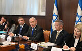 Prime Minister Benjamin Netanyahu at the weekly cabinet meeting in Jerusalem on March 12, 2023. (Haim Zach / GPO)