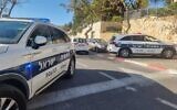 A police car at the scene of a disturbance complaint in the East Jerusalem neighborhood of Ramot on March 10, 2023. (Israel Police)