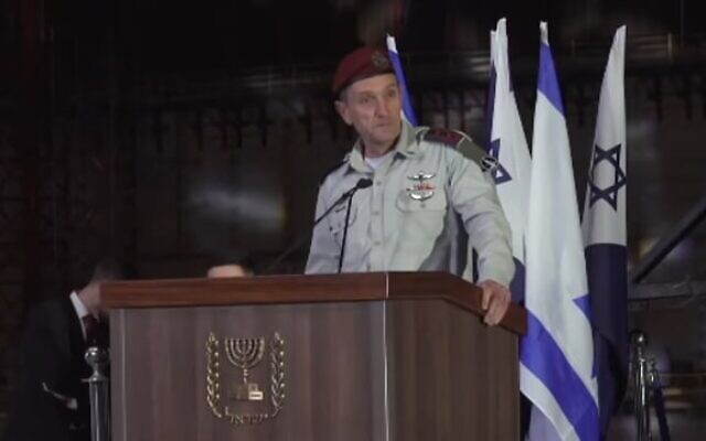 IDF chief Herzi Halevi speaks at a Navy officer's graduation ceremony at the Haifa naval base, March 1, 2023. (Israel Defense Forces)
