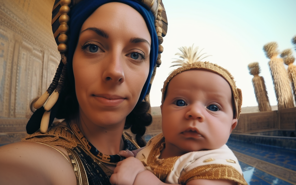 A series of selfies from the Passover story created by Dana Green using the AI program Midjourney. (Dana Green + Midjourney)