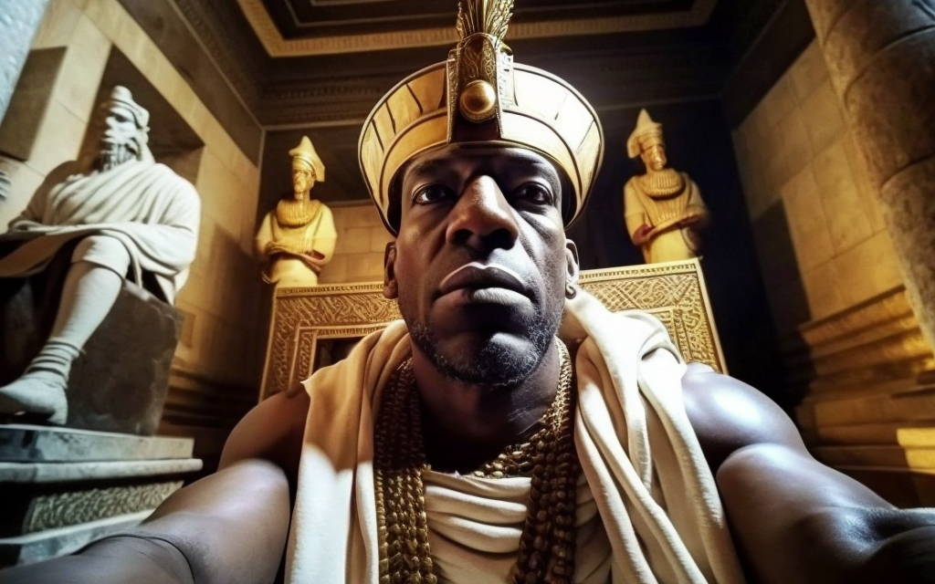A series of selfies from the Passover story created by Dana Green using the AI program Midjourney. (Dana Green + Midjourney)