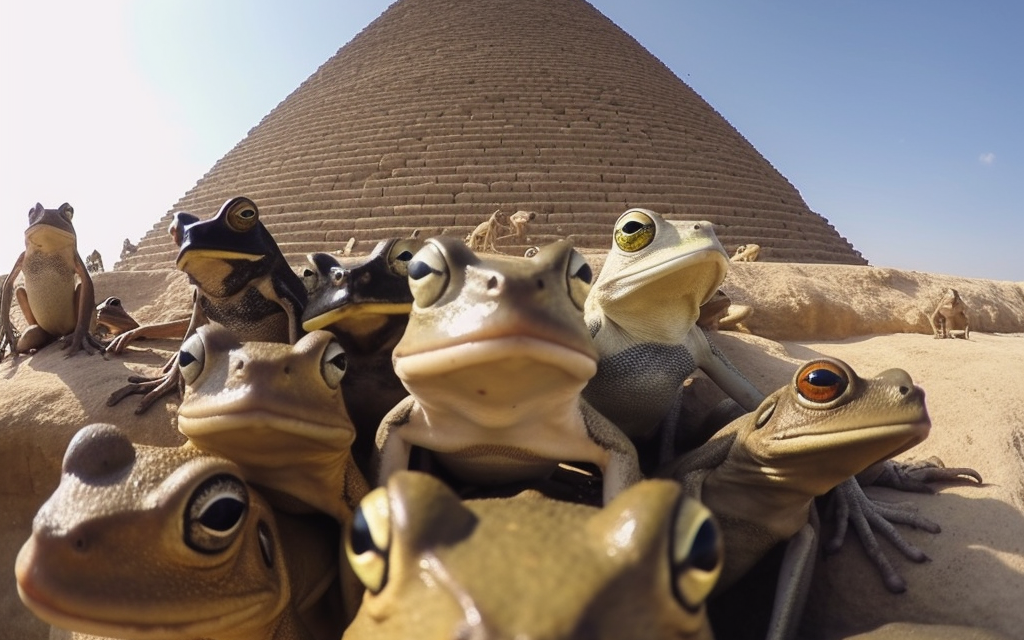 A series of selfies from the Passover story created by Dana Green using the AI program Midjourney. (Dana Green + Midjourney)
