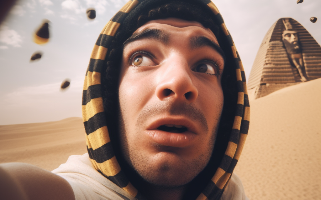A series of selfies from the Passover story created by Dana Green using the AI program Midjourney. (Dana Green + Midjourney)