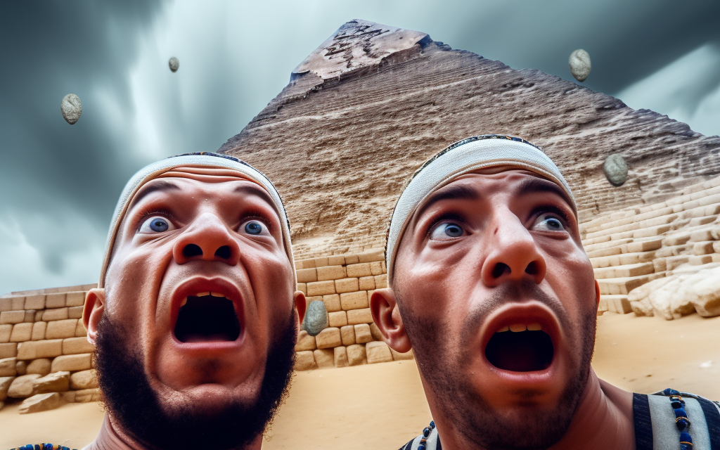 A series of selfies from the Passover story created by Dana Green using the AI program Midjourney. (Dana Green + Midjourney)