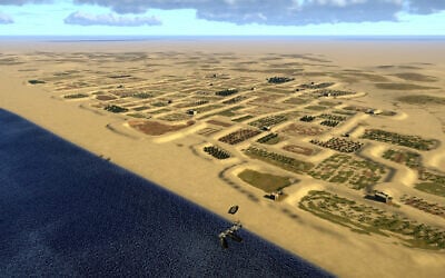 A rendering of what archaeologists believe the sand farm looked like during production some 1,000 years ago. (courtesy Yaakov Shmidov/Israel Antiquities Authority)