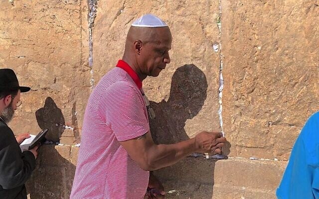 Darryl Strawberry at the Western Wall during his first visit to Israel in 2018. (Courtesy of Strawberry via JTA) Darryl Strawberry at the Western Wall during his first visit to Israel in 2018. (Courtesy of Strawberry via JTA)