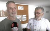 Karni Kadish (L) and Sharly Aiish speak with reporters at the Tel Aviv Magistrate's Court, March 2, 2023. (Ynet. Used in accordance with Clause 27a of the Copyright Law)