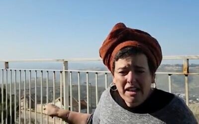 A video released on March, 2, 2023 shows Esti Yaniv, whose sons Hallel and Yagel were killed in a terror attack of Huwara days earlier, denouncing a fundraising campaign for Palestinian residents of the West Bank town after Jewish settlers rampaged there in response. (Twitter. Used in accordance with Clause 27a of the Copyright Law)