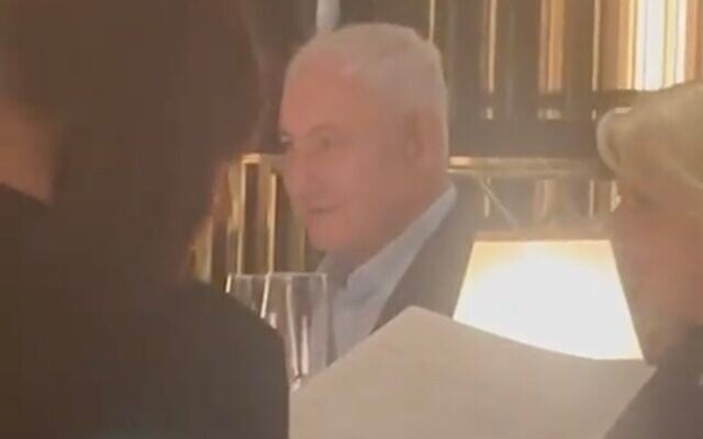 In a screenshot of social media video, Prime Minister Benjamin Netanyahu and his wife Sara are seen dining at Gordon Ramsey’s River Restaurant in London, March 24, 2023. (Twitter screenshot; used in accordance with Clause 27a of the Copyright Law) In a screenshot of social media video, Prime Minister Benjamin Netanyahu and his wife Sara are seen dining at Gordon Ramsey’s River Restaurant in London, March 24, 2023. (Twitter screenshot; used in accordance with Clause 27a of the Copyright Law)
