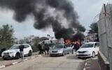 Screen capture from video of the scene where a man was shot dead in the northern Bedouin town of Tuba-Zangariyye, March 16, 2023. (Twitter. Used in accordance with Clause 27a of the Copyright Law)